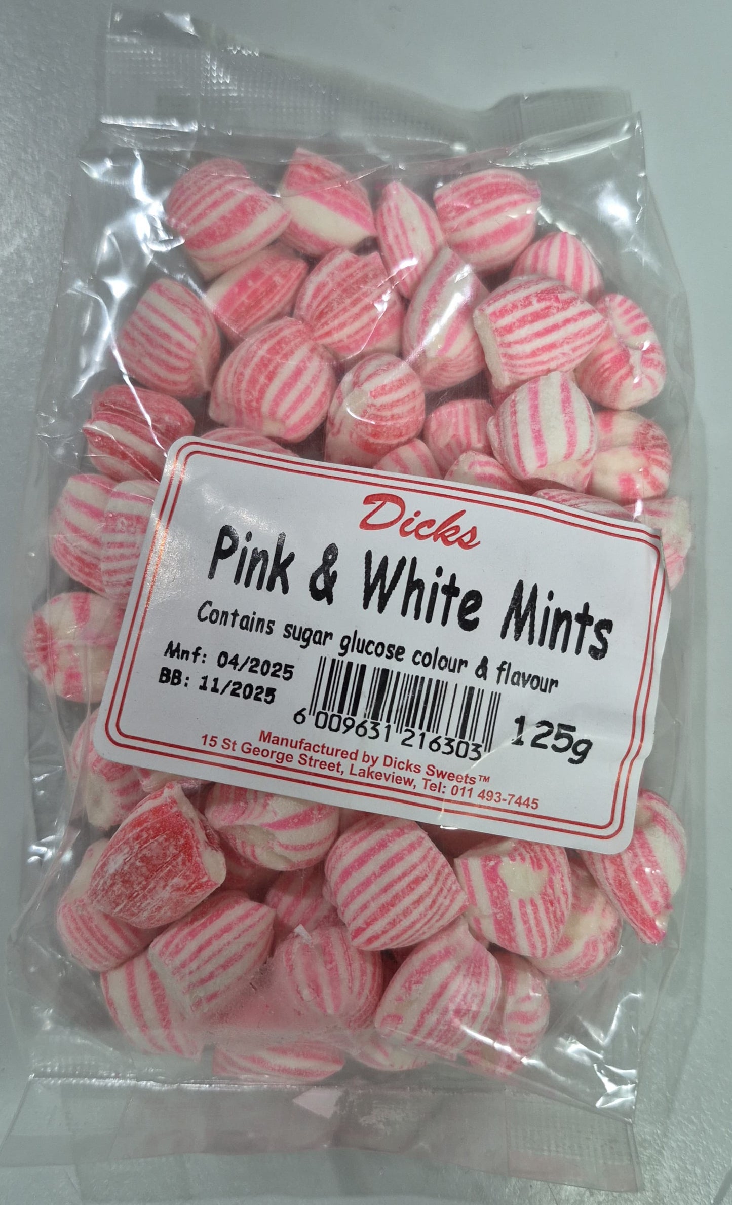 DICKS PINK AND WHITE MINTS 125g