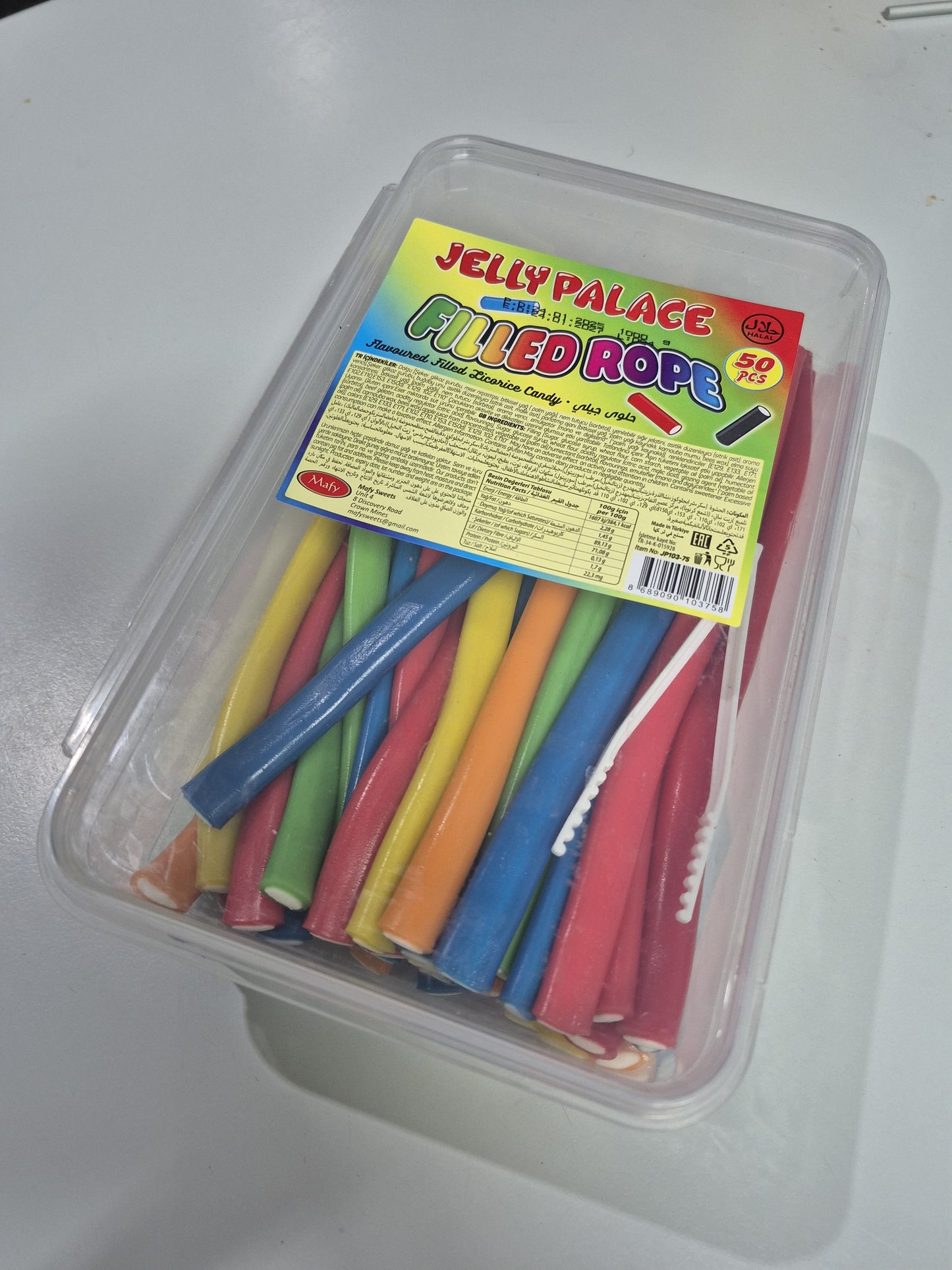 JELLY PALACE FILLED ROPE FLAVOURED LICORICE SOLID COLOURS (50 Pcs)